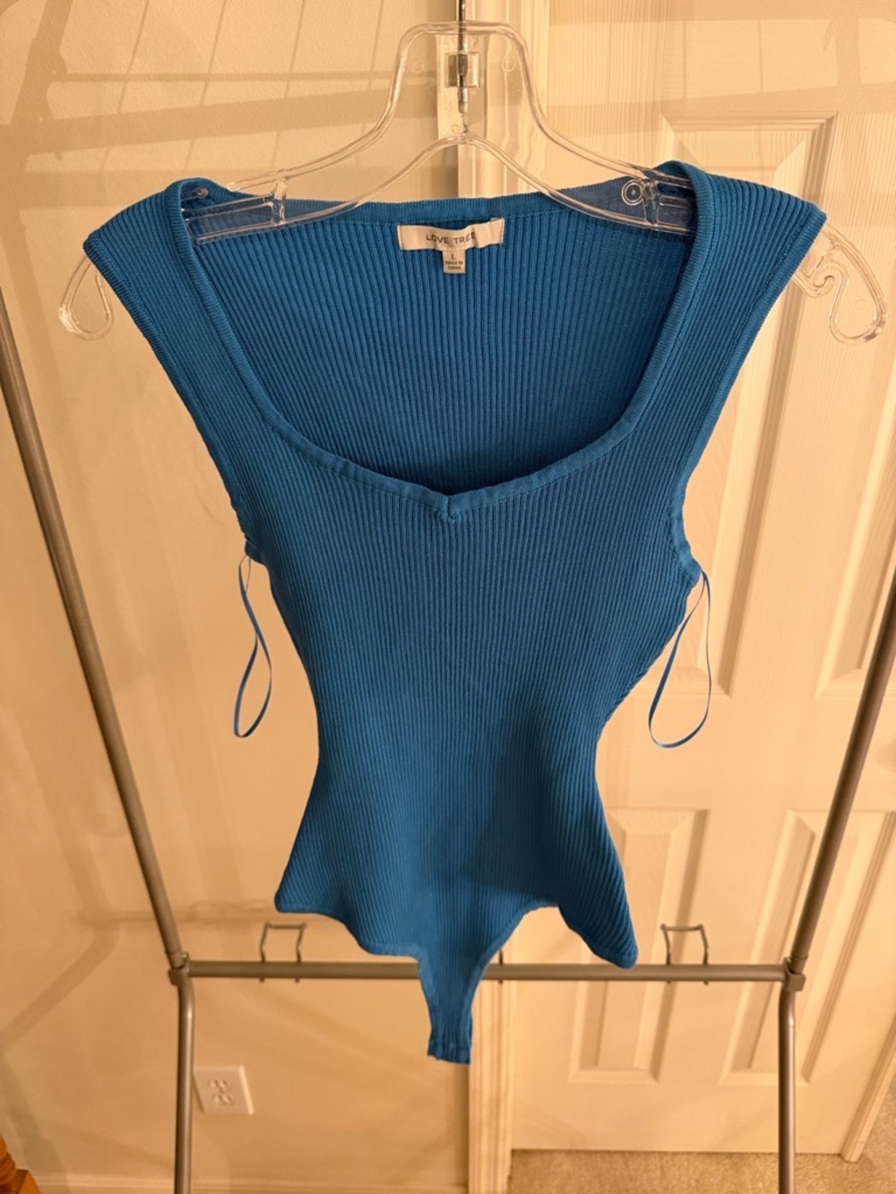 Love Tree Blue Ribbed Scoop Neck Bodysuit